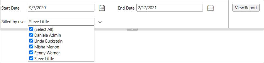 Select one or more users from the drop-down list. Or click 'Select All' to see everyone.